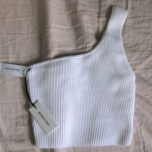 White, one shoulder crop top
